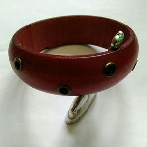 Red Wooden Bangle with Rivets